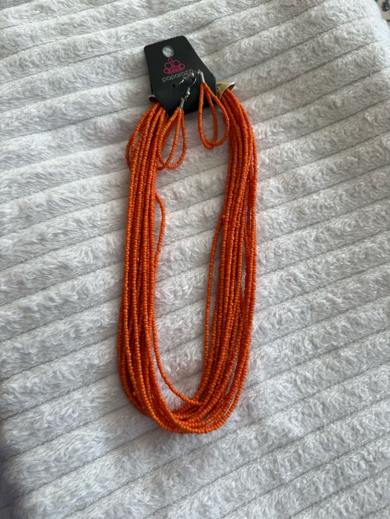 paparazzi Jewelry - Multi-Strand Orange Seed Bead Necklace and Matching Earrings